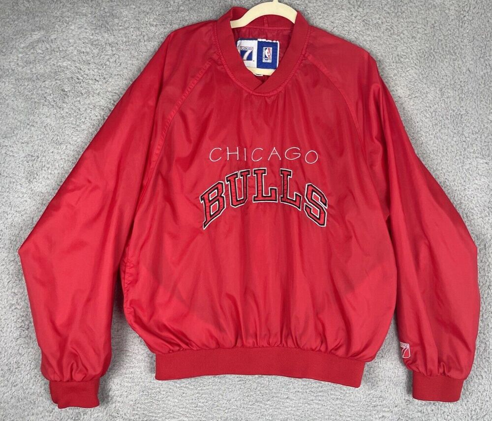 Vintage Logo 7 Chicago Bulls Jacket Mens Medium Red Stitched Windbreaker NBA 90s